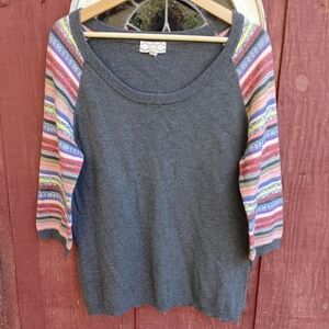 Raglan Sweater with Fair Isle Design Sleeves